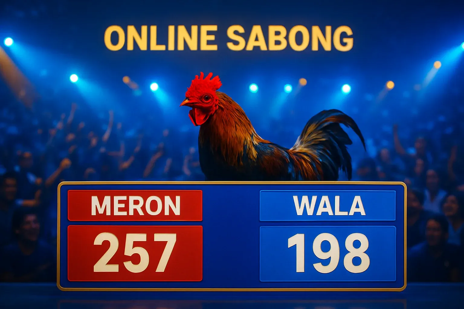 Philippine online sabong betting interface with Meron and Wala panels in arena