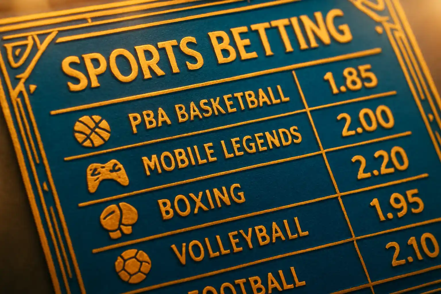 Sports betting markets with PBA, Mobile Legends, boxing, volleyball, football odds